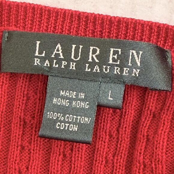 Lauren Ralph Lauren Knit Sweater Womens Large Red Fisherman Cable Knit Vintage - Picture 6 of 9